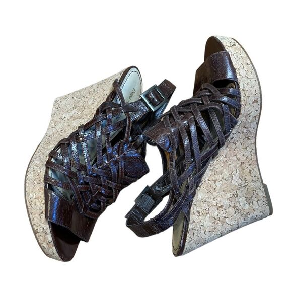 Enzo Angiolini Strappy Espadrille Wedge Sandals Muffin Brown Patent Leather 8.5 - Picture 7 of 14